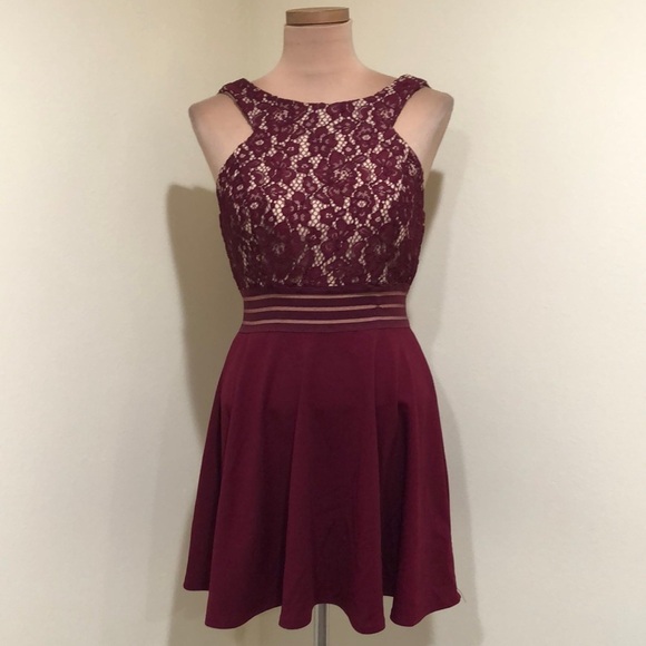 NWT Speechless Dress Size Big Girls Large Wine Red Nude Lace Mesh Cutout - Picture 2 of 10